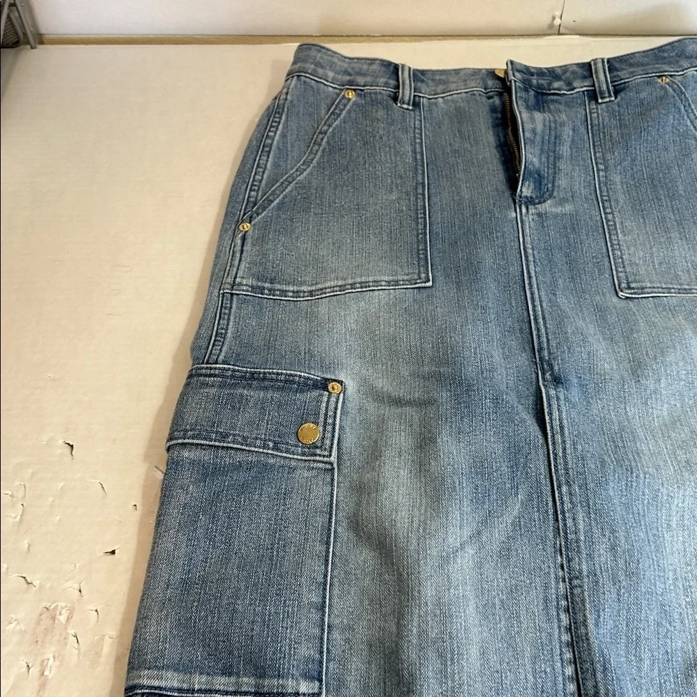 MICHAEL KORS WOMENS CARGO BLUE DENIM MIDI SKIRT SZ 6
